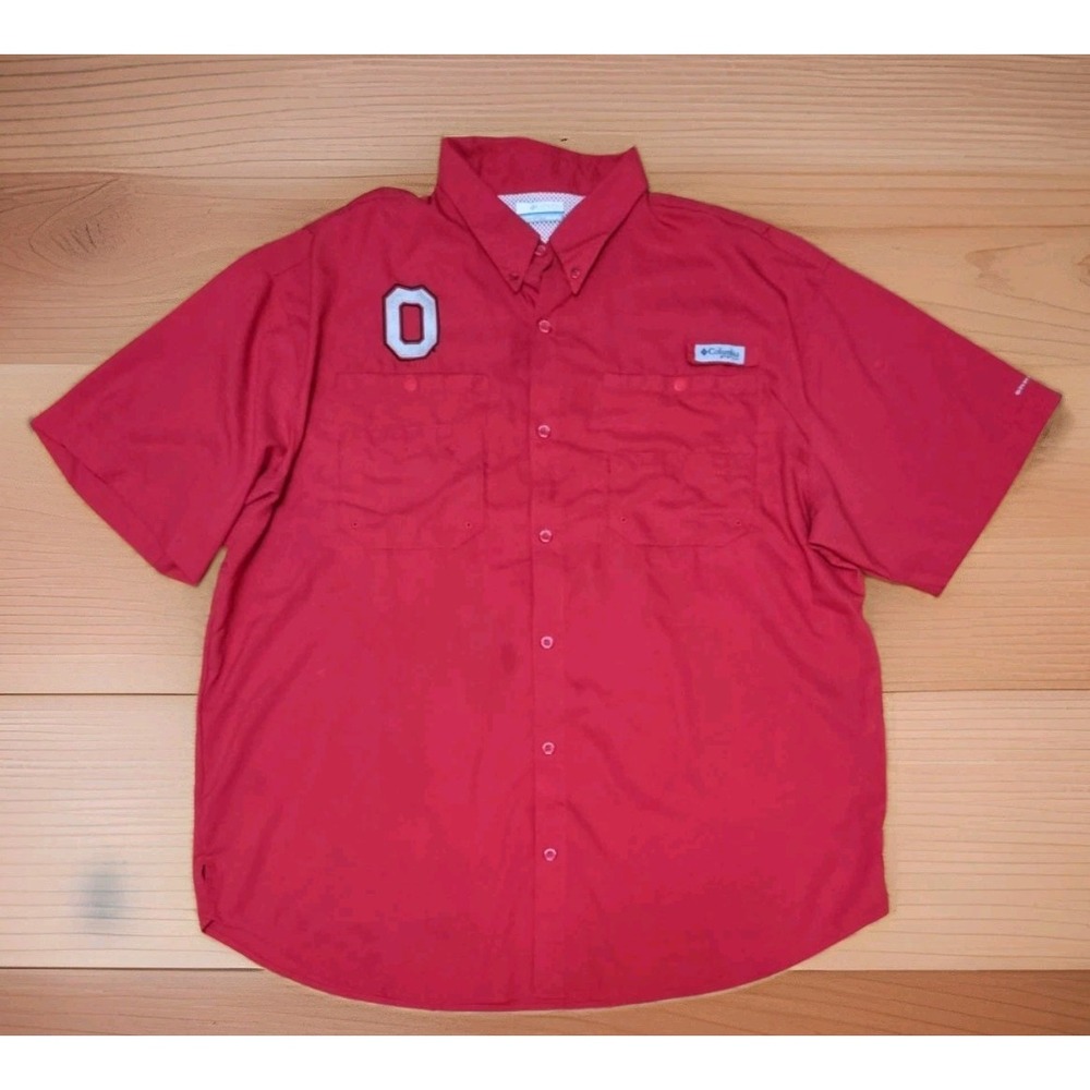 Columbia PFG Ohio State Buckeyes Shirt Mens XXL Red Short Sleeve Omni-Shade